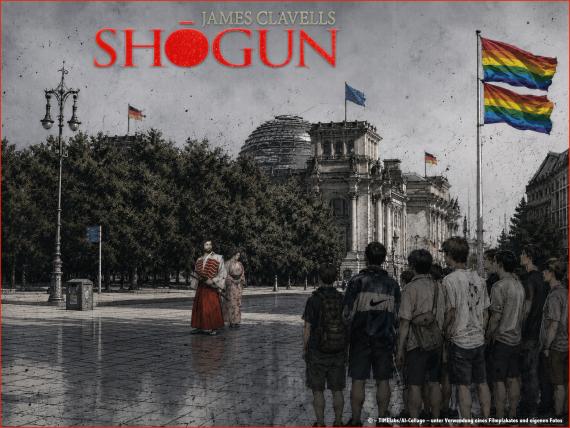 Kollege aus Shogun-Plakat und Bundestag