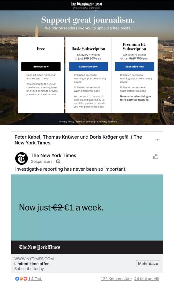 WP und NYTimes Abo-Angebote