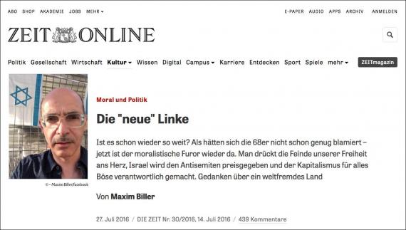 Abb. Maxim Biller auf ZEITonline