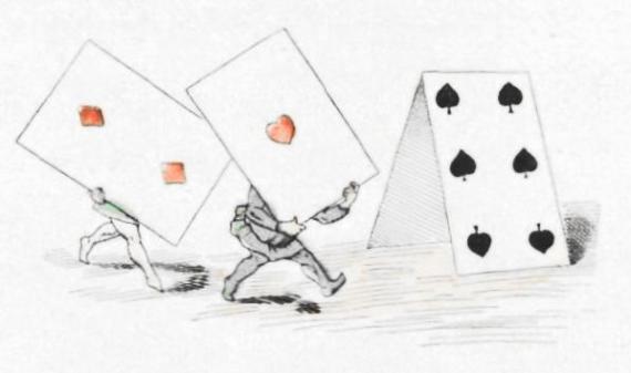 Ein Kartenhaus wird gebaut (Cartoon)