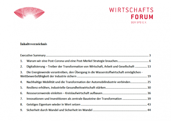 Wirtschaftsforum Papier Inhaltsverzeichnis